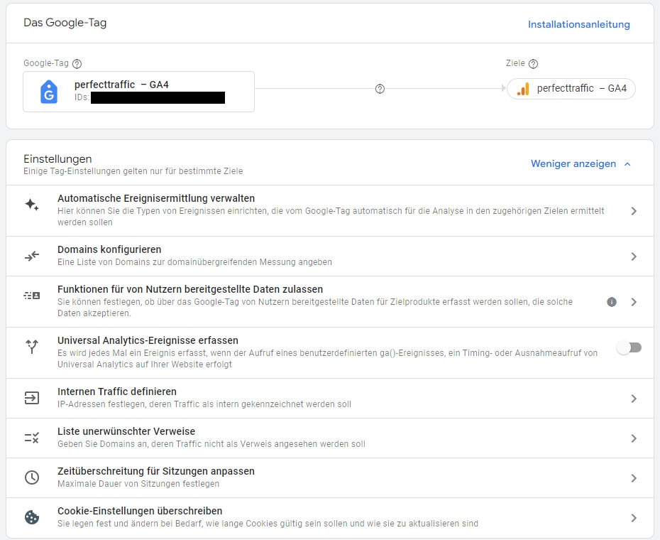 Erweiterte Google Tag-Einstellungen