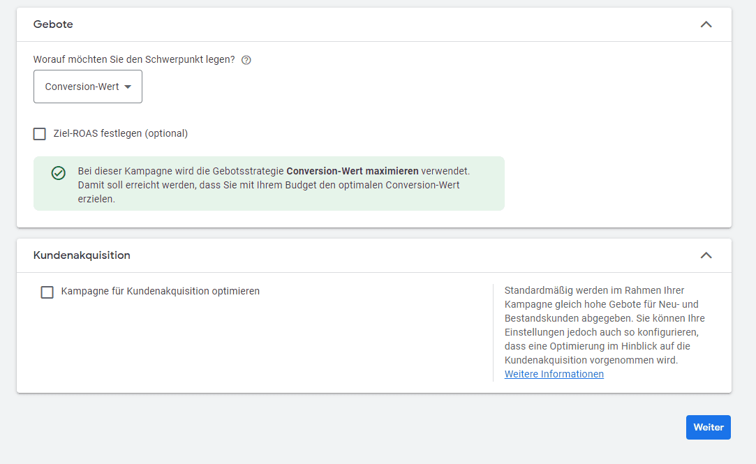 Gebotsstrategie Conversionwert maximieren Gebotsstrategie Conversionwert maximieren
