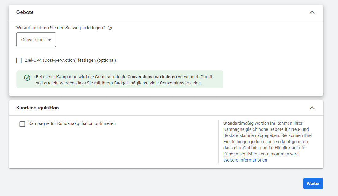 Gebotsstrategie Conversions maximieren Gebotsstrategie Conversions maximieren