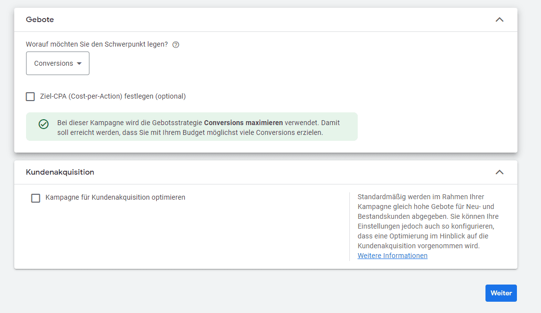 Gebotsstrategie Conversions maximieren