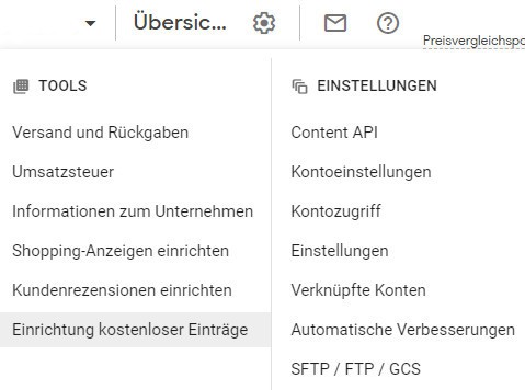 Kostenlose Produkteinträge erstellen Einstellungen