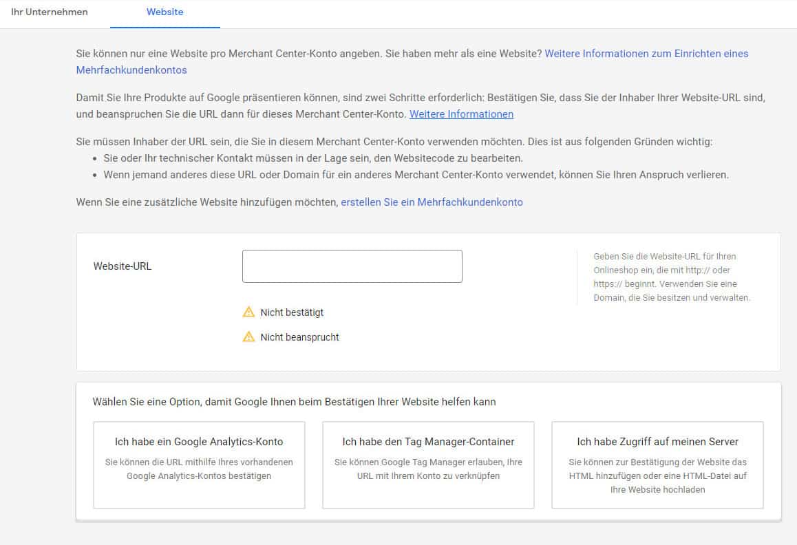 Google Merchant Center verifizieren